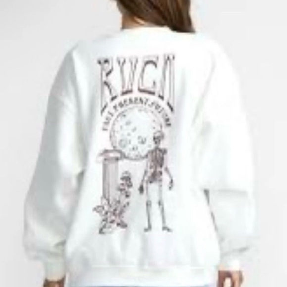 RVCA Baggie Boyfriend Crew Sweatshirt Women’s Size M White Logo NWT $66 - Picture 2 of 6
